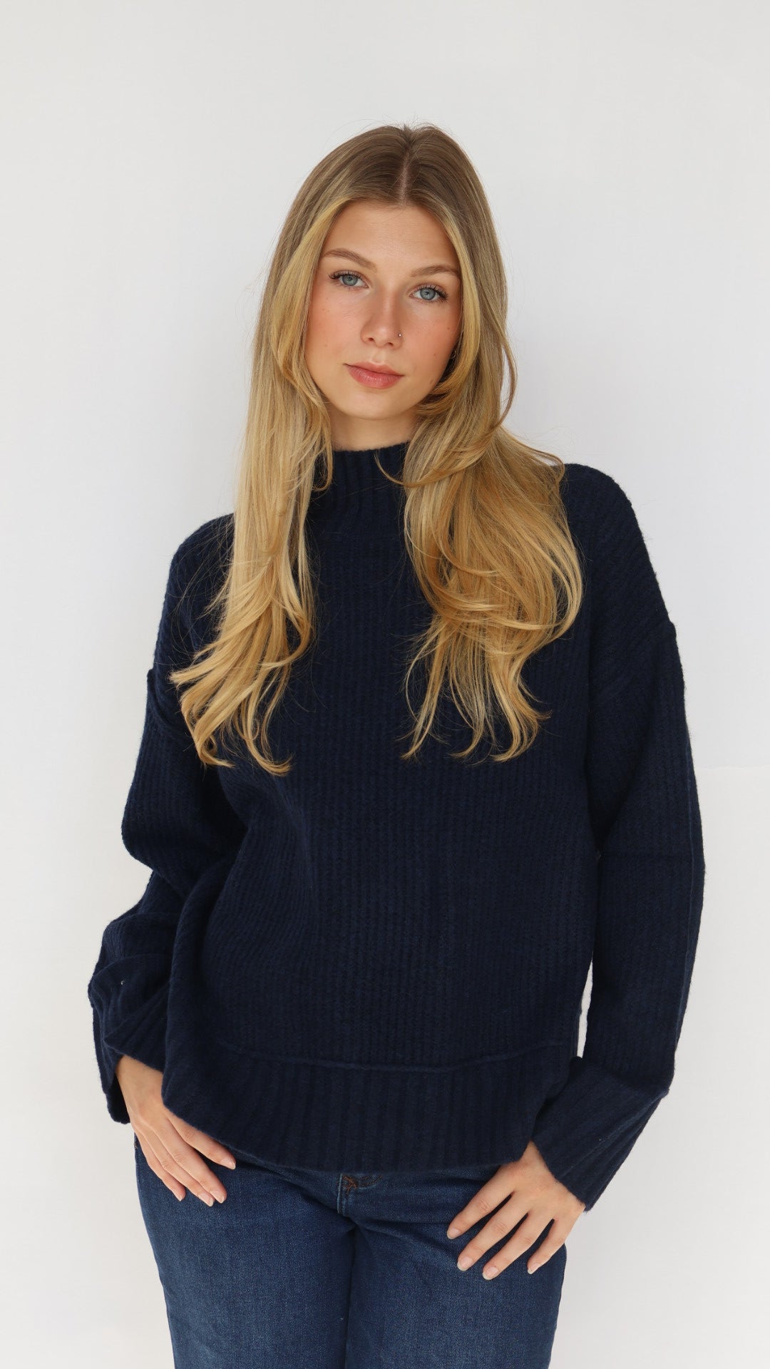 Mock Neck Knit Pullover Sweater