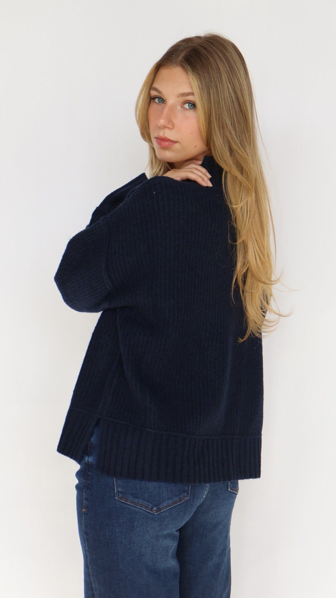 Mock Neck Knit Pullover Sweater