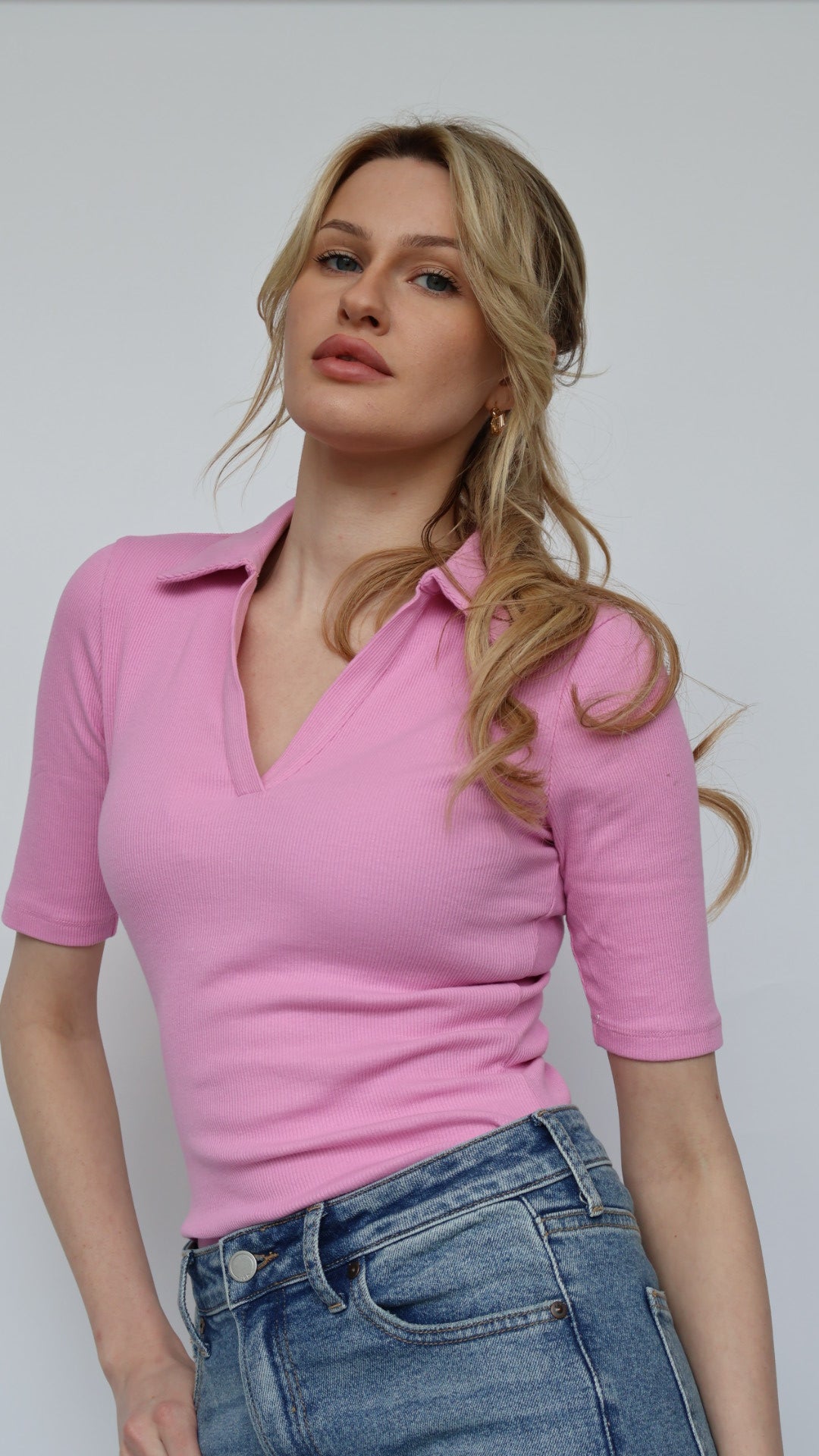 Ribbed Polo Collar Bodysuit