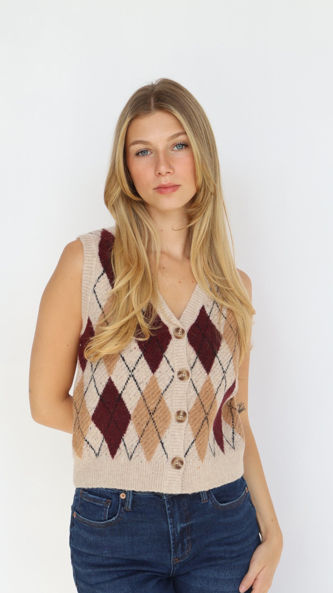Argyle Pattern Button Down Vest