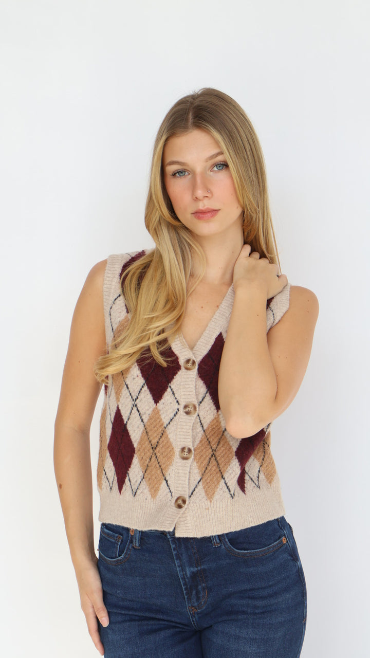 Argyle Pattern Button Down Vest