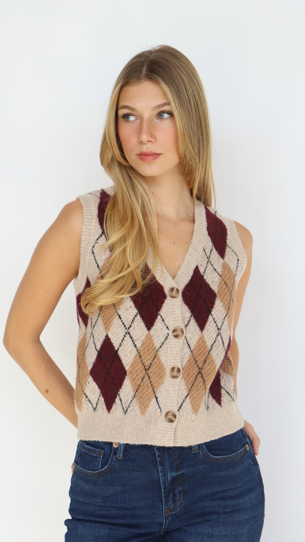 Argyle Pattern Button Down Vest