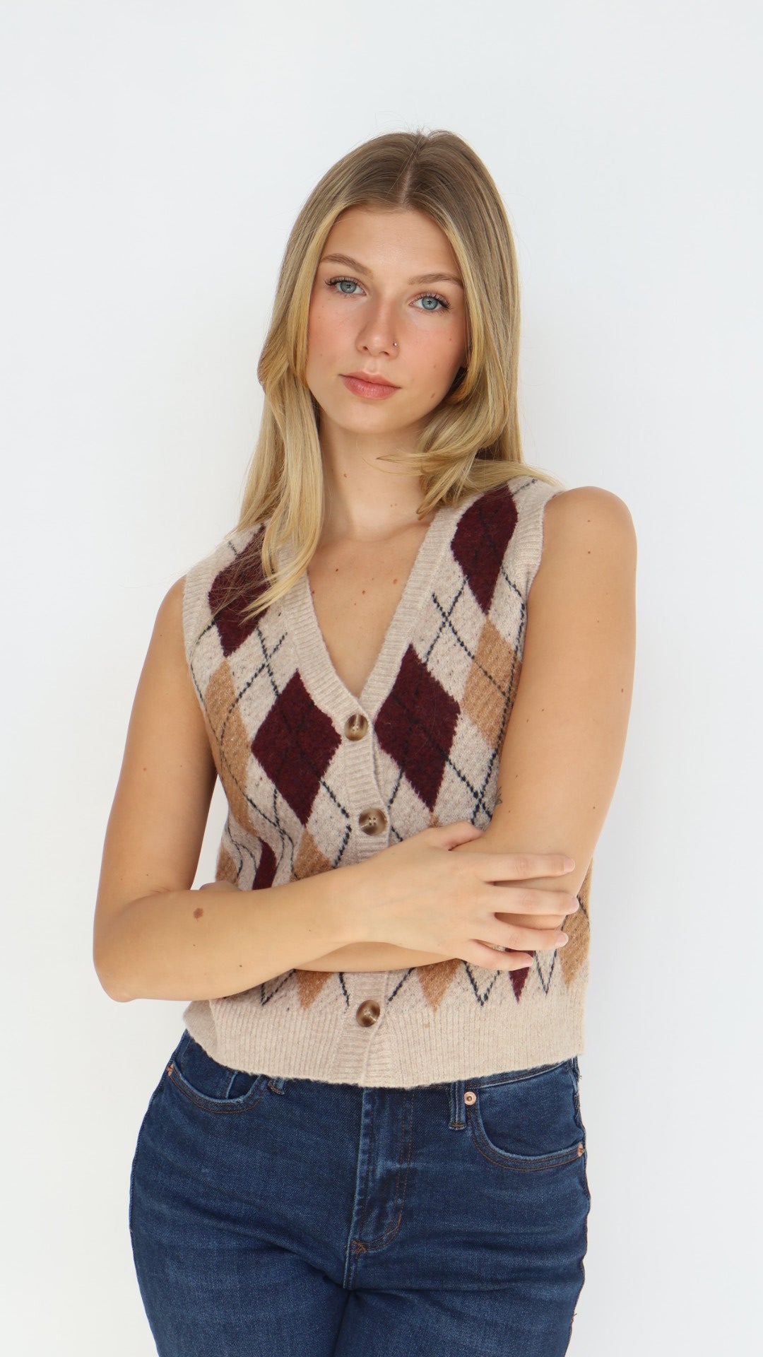 Argyle Pattern Button Down Vest