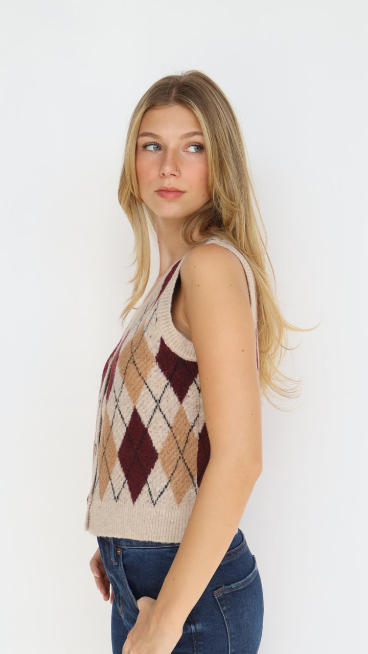 Argyle Pattern Button Down Vest