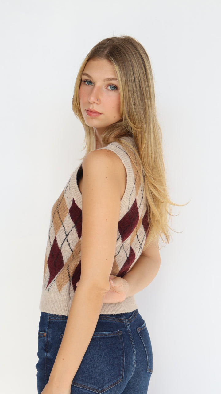 Argyle Pattern Button Down Vest