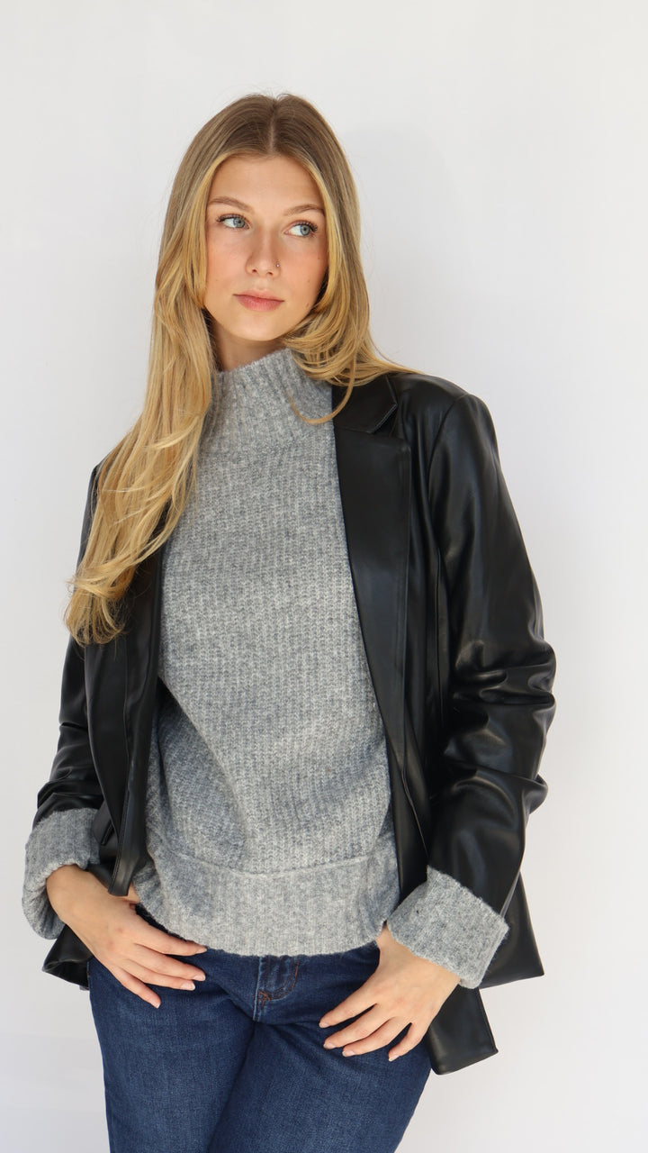 Mock Neck Knit Pullover Sweater