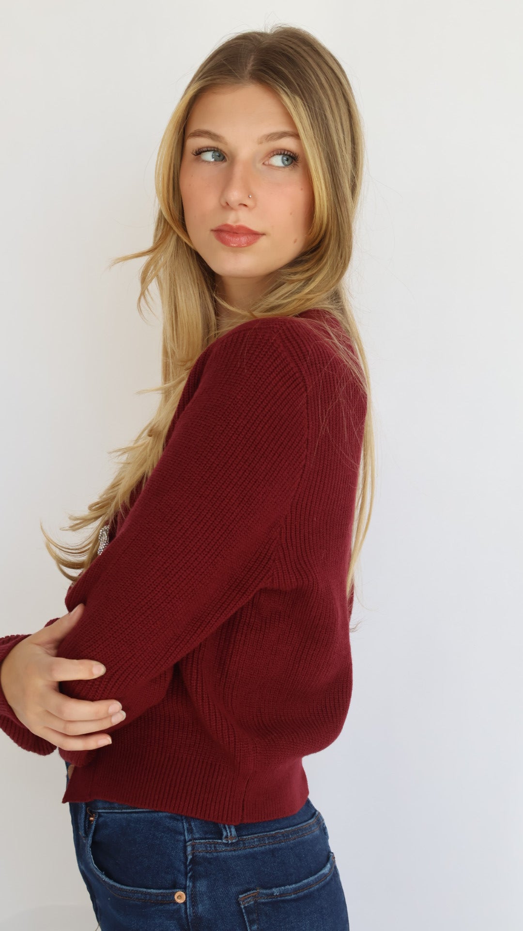Rhinestone Bow Detail Knit Cardigan