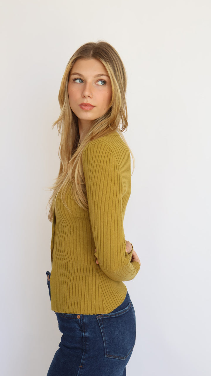 Ribbed Knit Collared Cutout Top