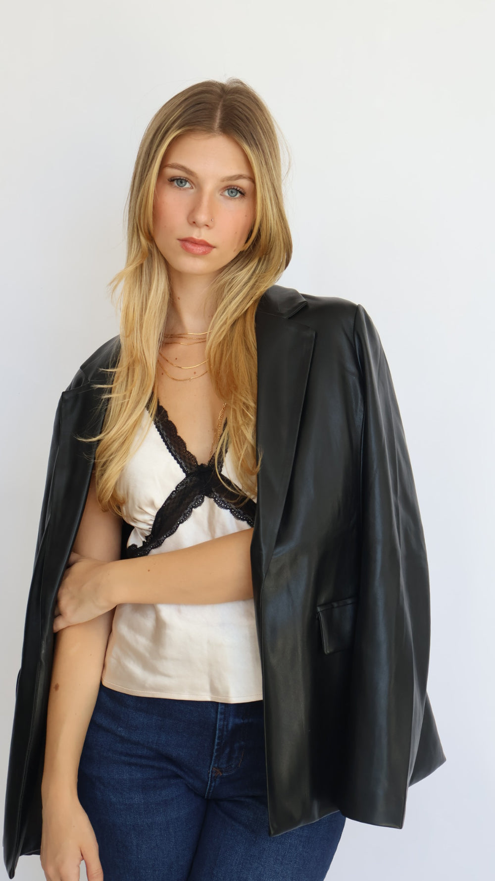 Black Lace Contrast Ivory Satin Tank