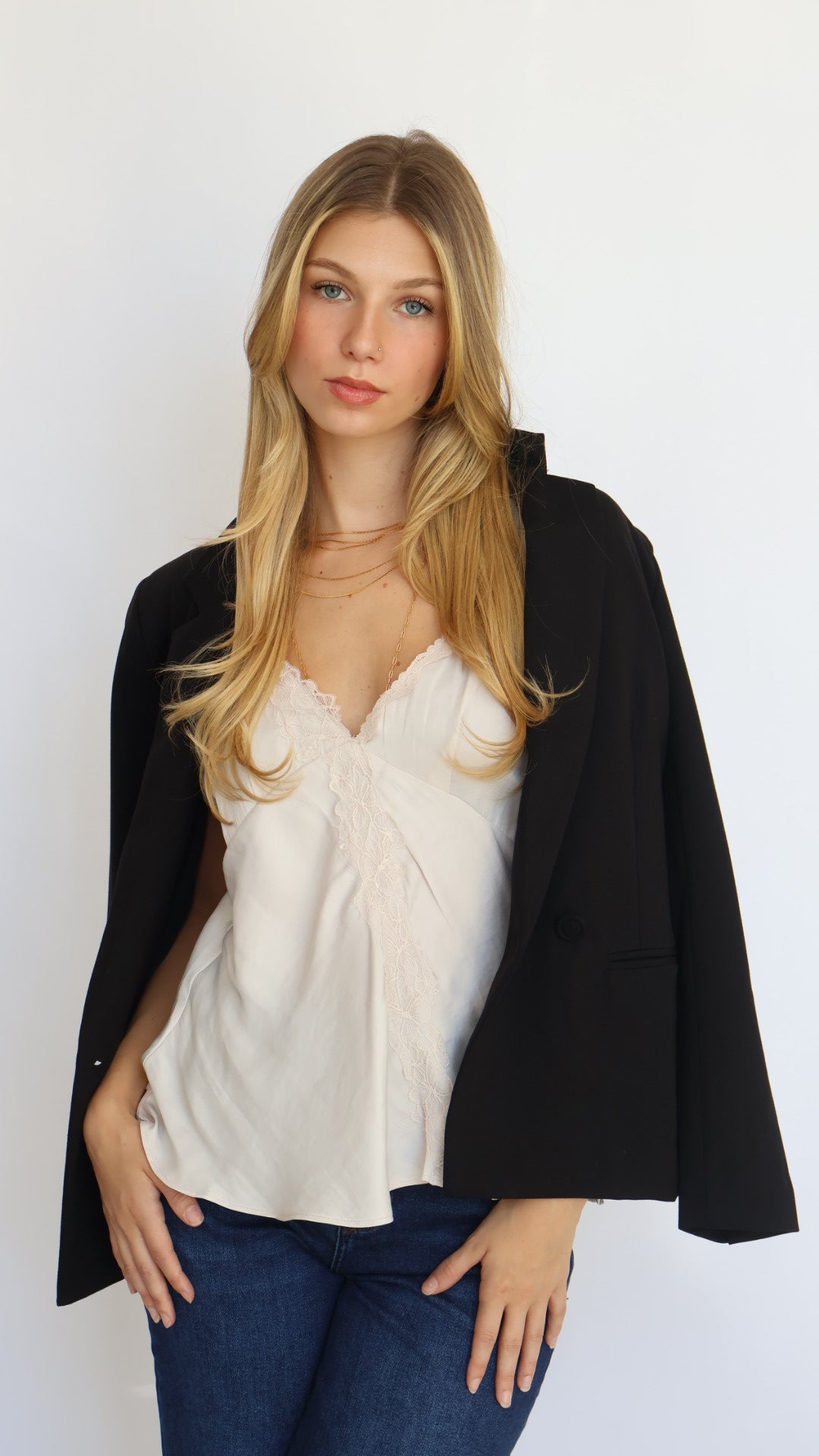 Lace Trim Flutter Sleeve Satin Top