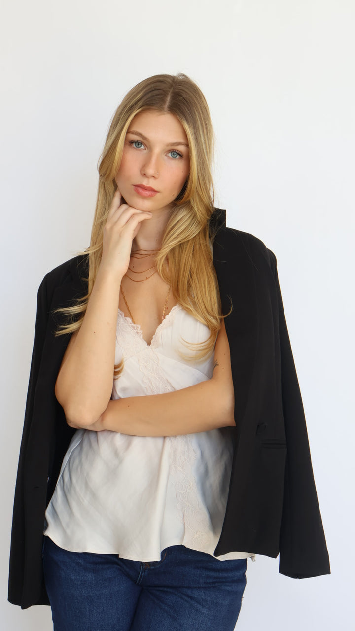 Lace Trim Flutter Sleeve Satin Top