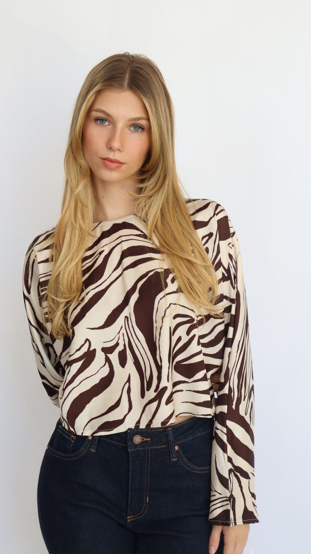 Animal Print Satin Batwing Top