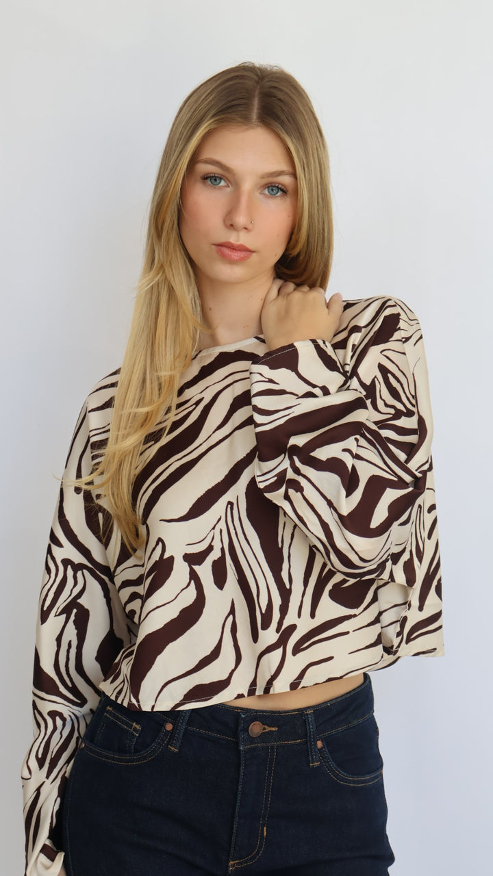 Animal Print Satin Batwing Top