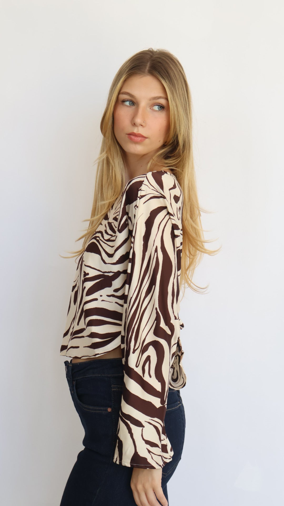 Animal Print Satin Batwing Top