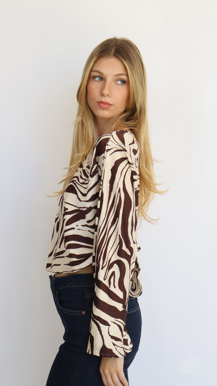 Animal Print Satin Batwing Top