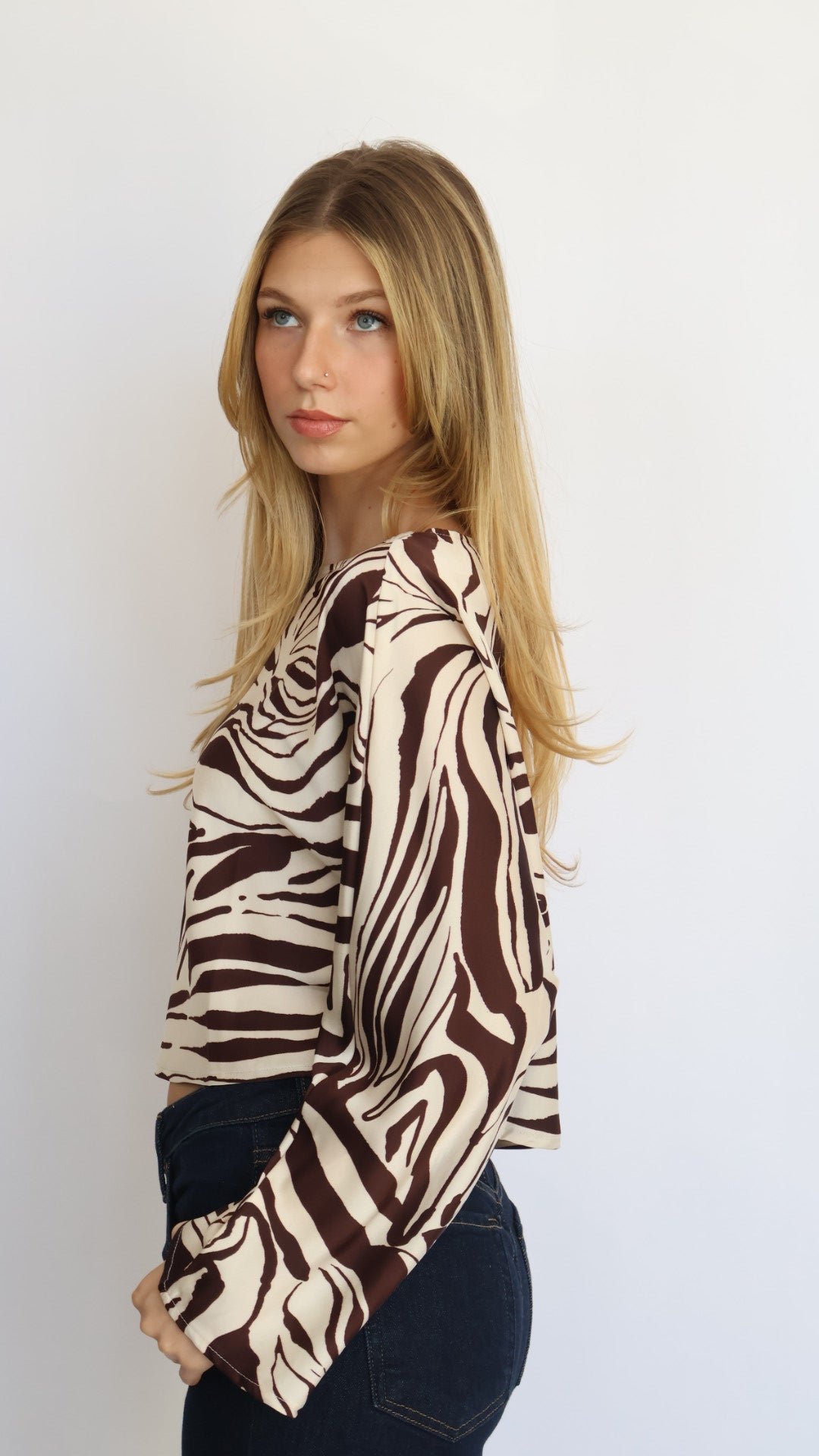 Animal Print Satin Batwing Top