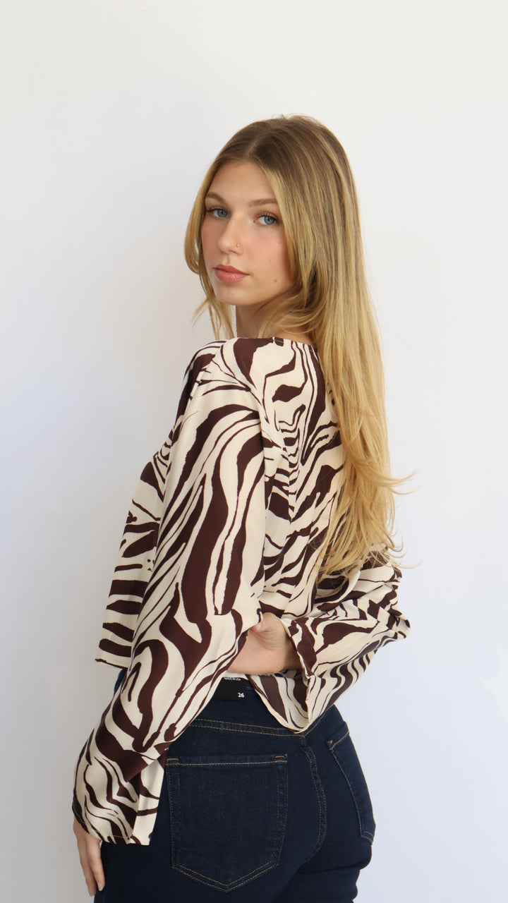 Animal Print Satin Batwing Top