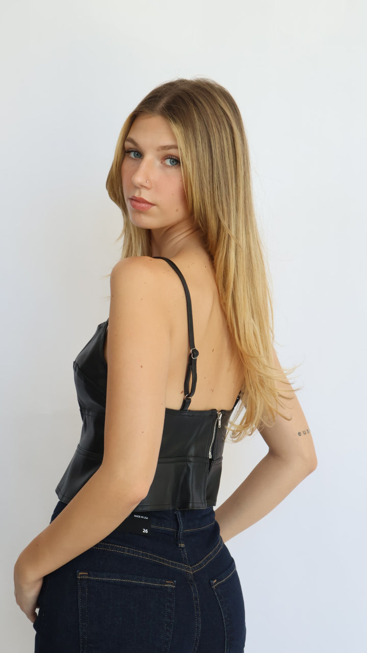 Vegan Leather Cropped Peplum Top