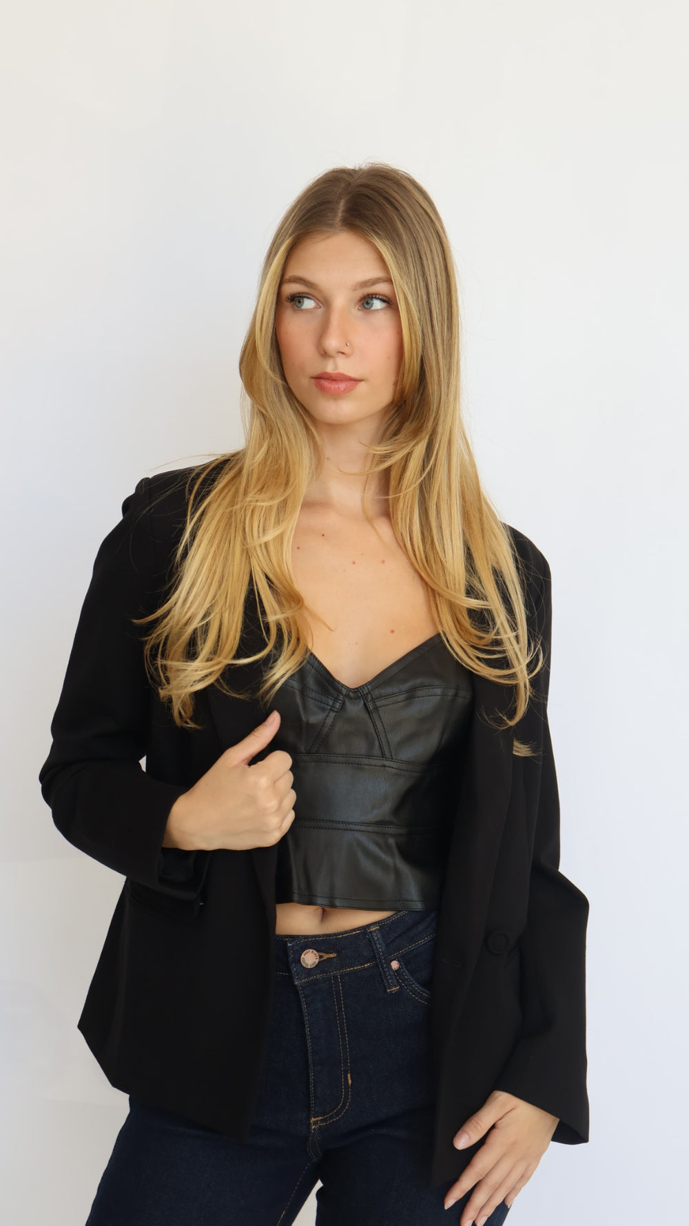 Vegan Leather Cropped Peplum Top
