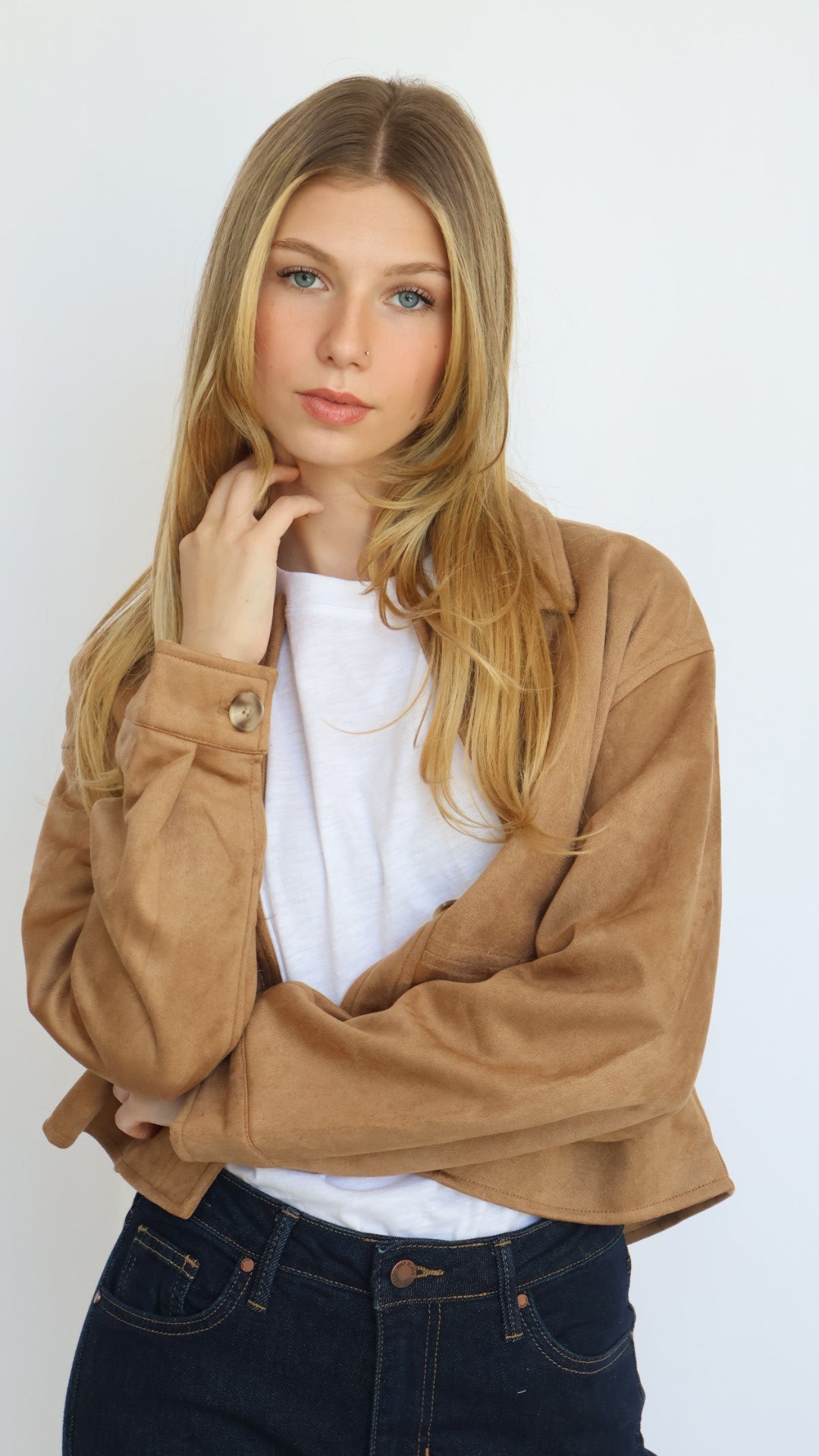 Vegan Suede Collared Button Front Jacket