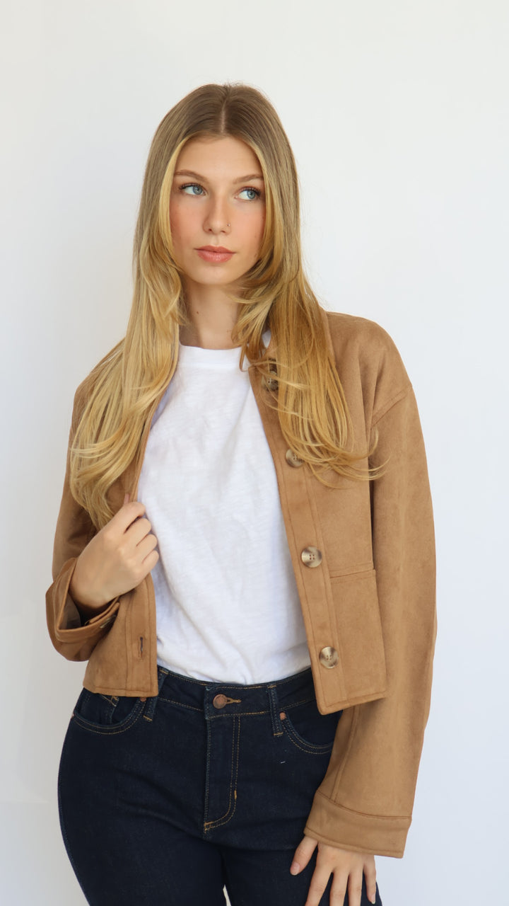 Vegan Suede Collared Button Front Jacket