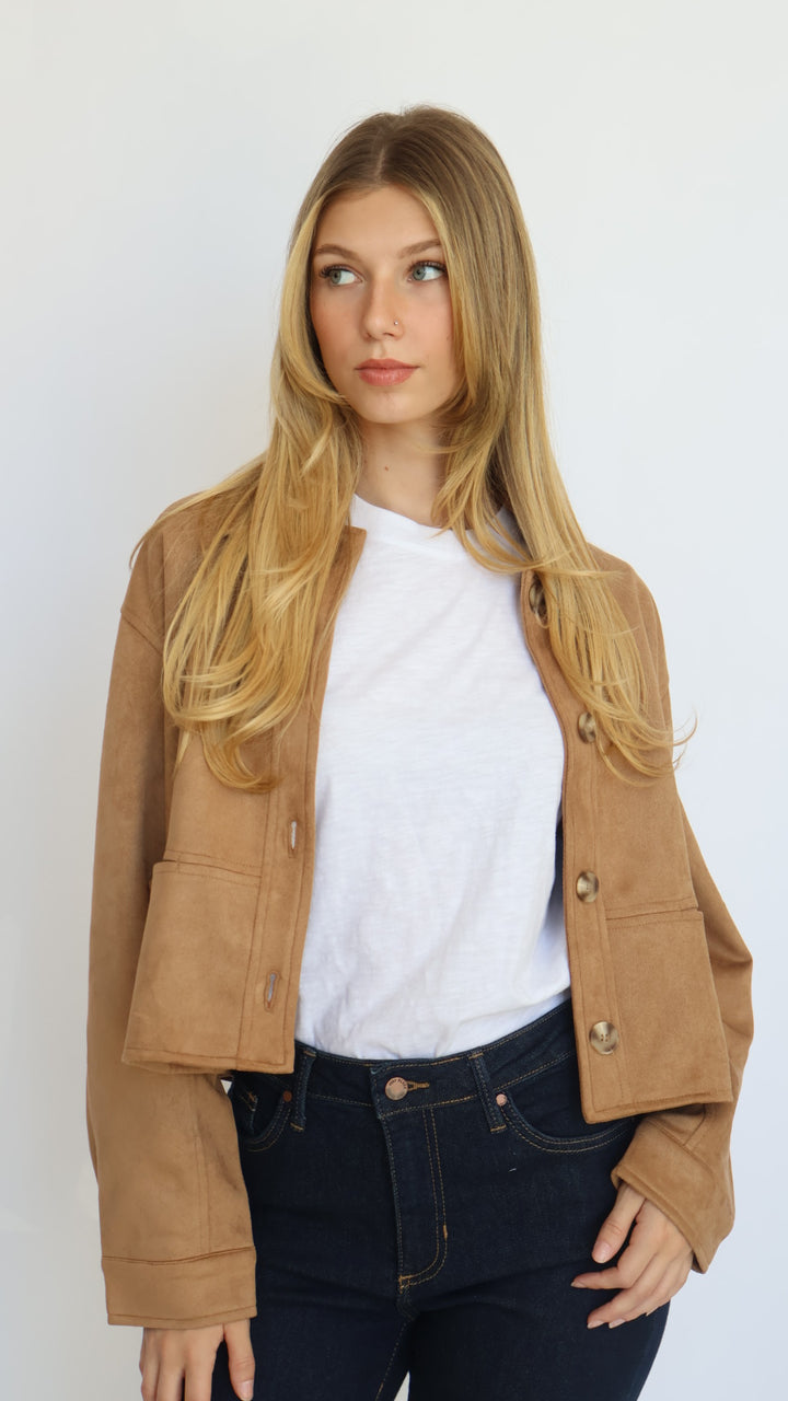 Vegan Suede Collared Button Front Jacket