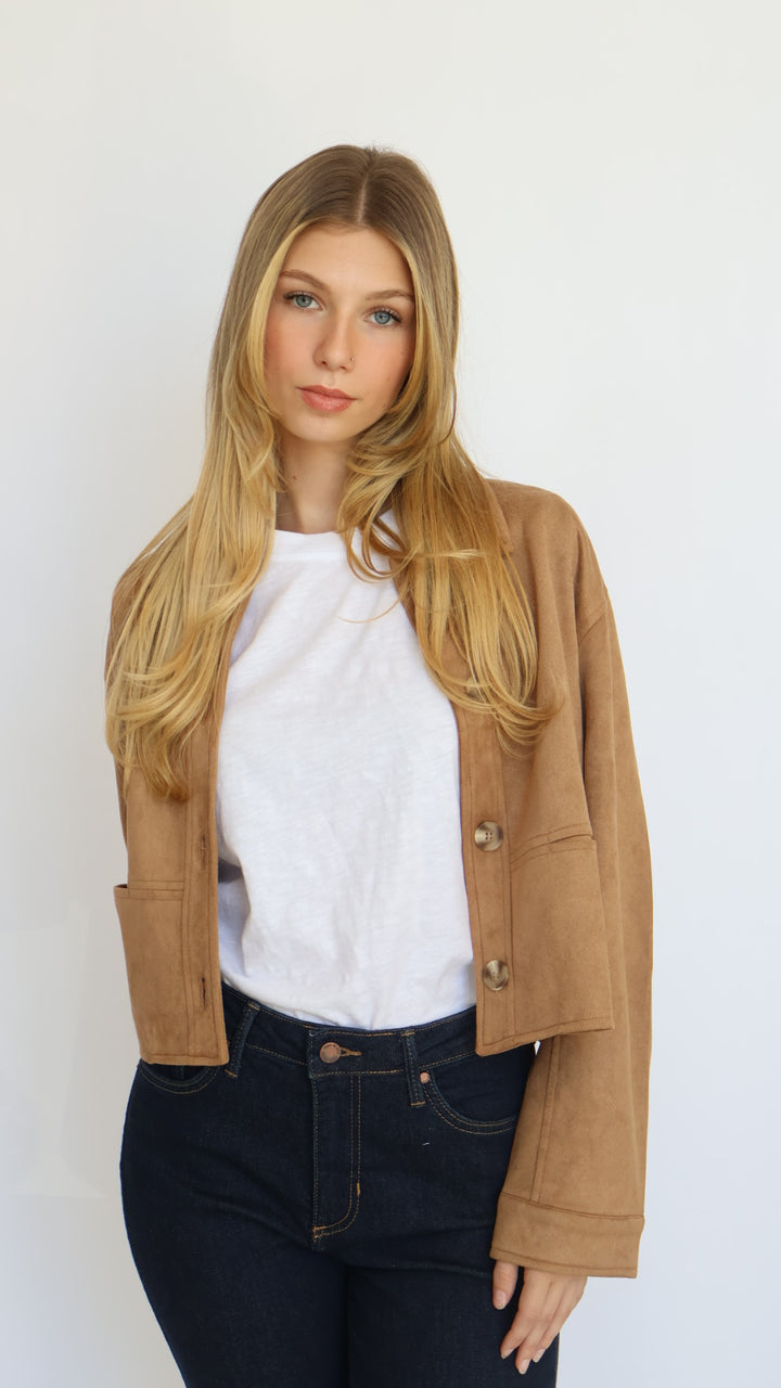 Vegan Suede Collared Button Front Jacket