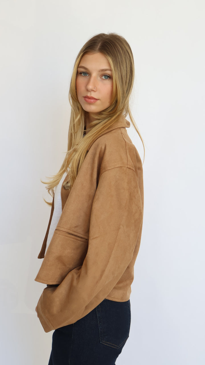 Vegan Suede Collared Button Front Jacket