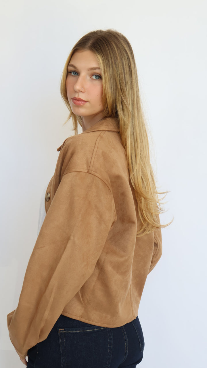 Vegan Suede Collared Button Front Jacket