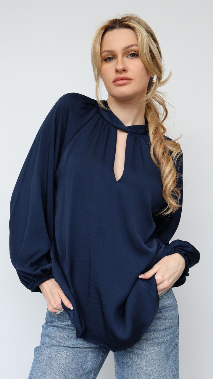 Twisted Front Long Sleeve Blouse
