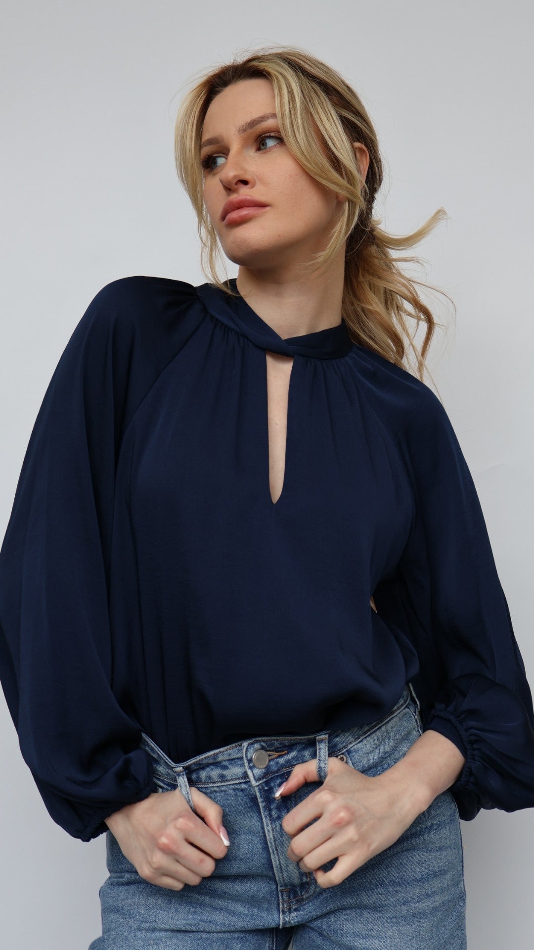 Twisted Front Long Sleeve Blouse