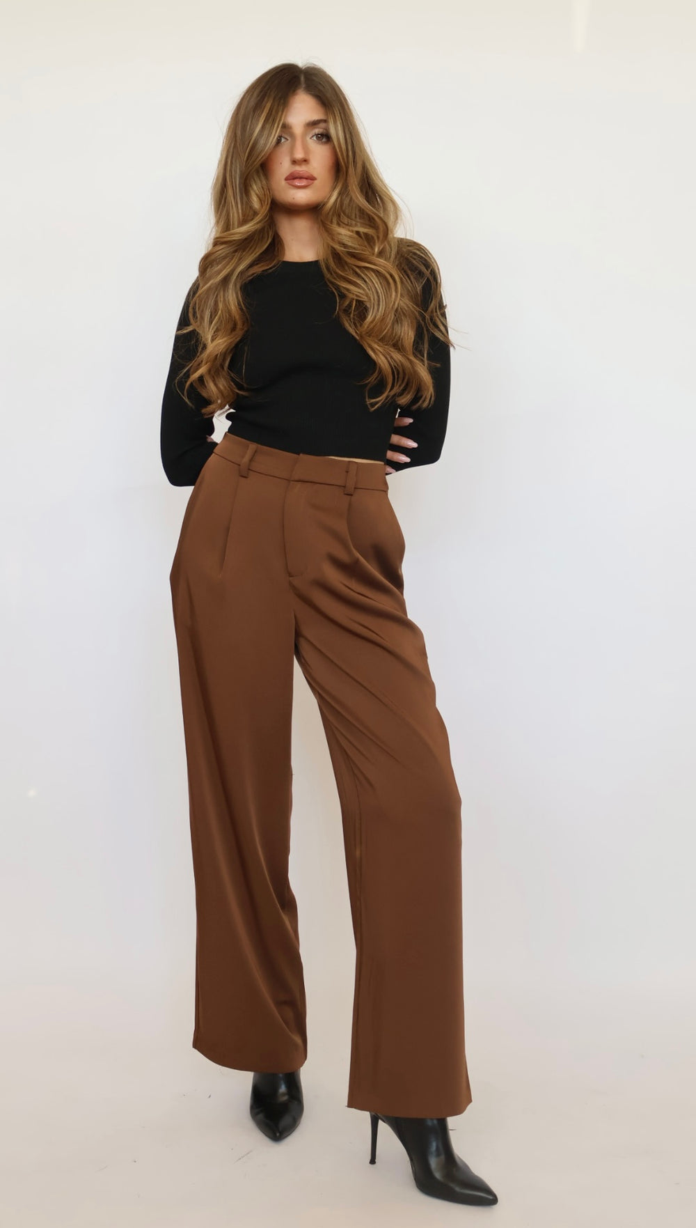 Wide Leg Trousers - Chocolate Brown