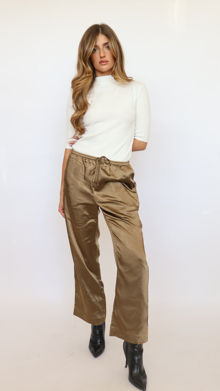 Satin Straight Leg Drawstring Pants