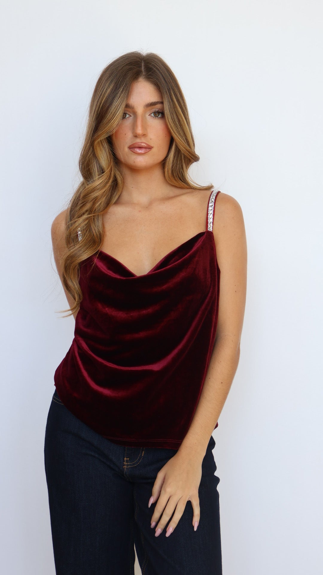 Velvet Cowl Neck Top