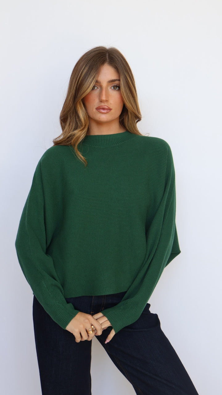 Relaxed Fit Rib Knit Dolman Sweater