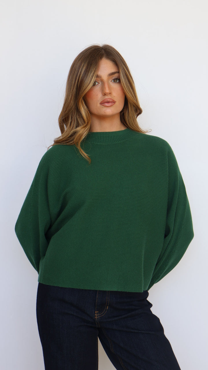 Relaxed Fit Rib Knit Dolman Sweater