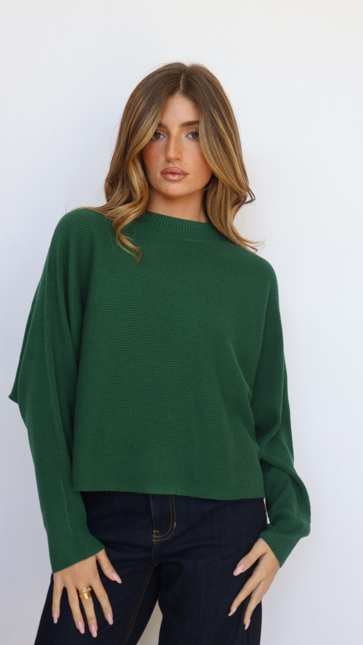 Relaxed Fit Rib Knit Dolman Sweater