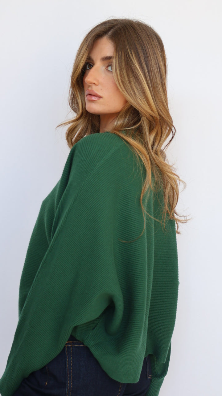 Relaxed Fit Rib Knit Dolman Sweater