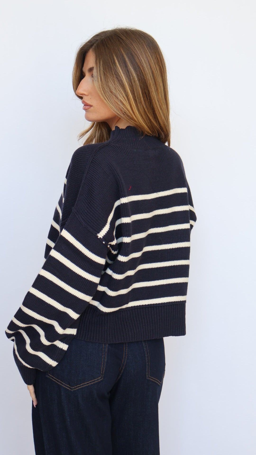 Loose Fit Mock Neck Stripe Sweater