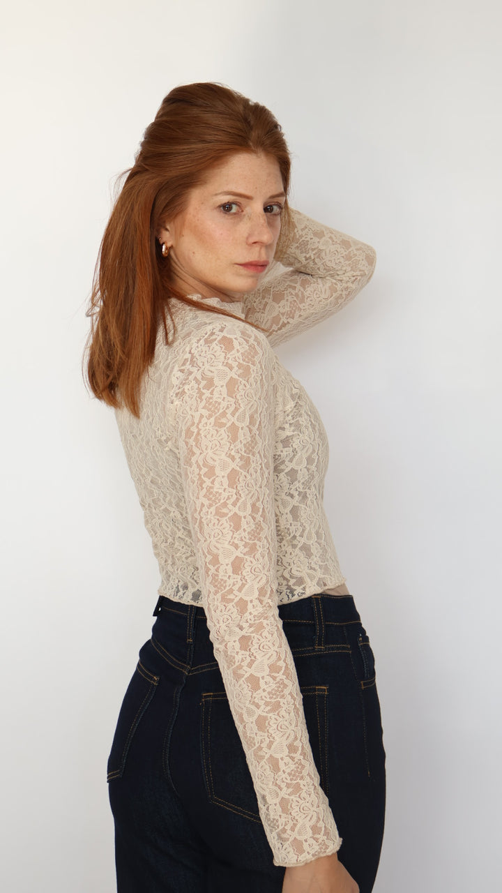 Lace Long Sleeve Knit Top