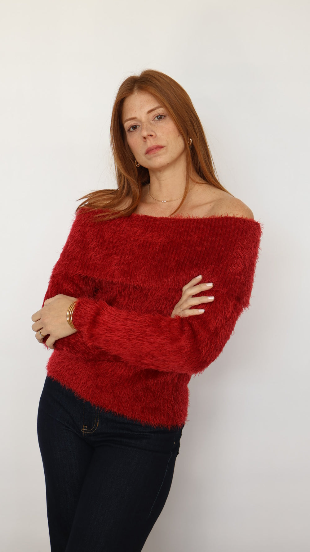 Off The Shoulder Fuzzy Sweater