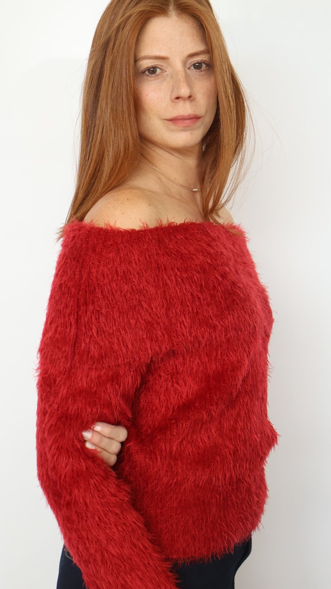 Off The Shoulder Fuzzy Sweater