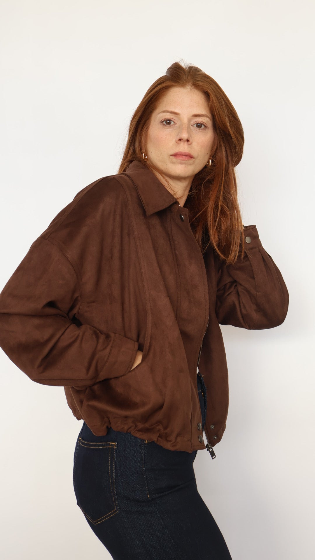Suede Collared Zip Up Jacket