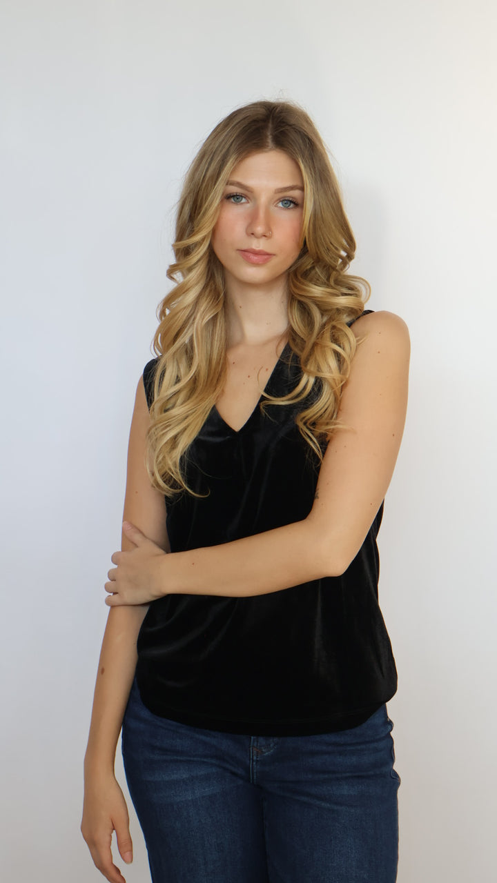 Jenni Sleeveless V Neck Velvet Top