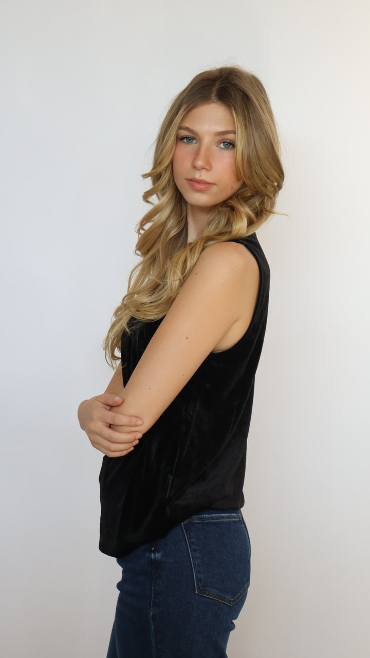 Jenni Sleeveless V Neck Velvet Top