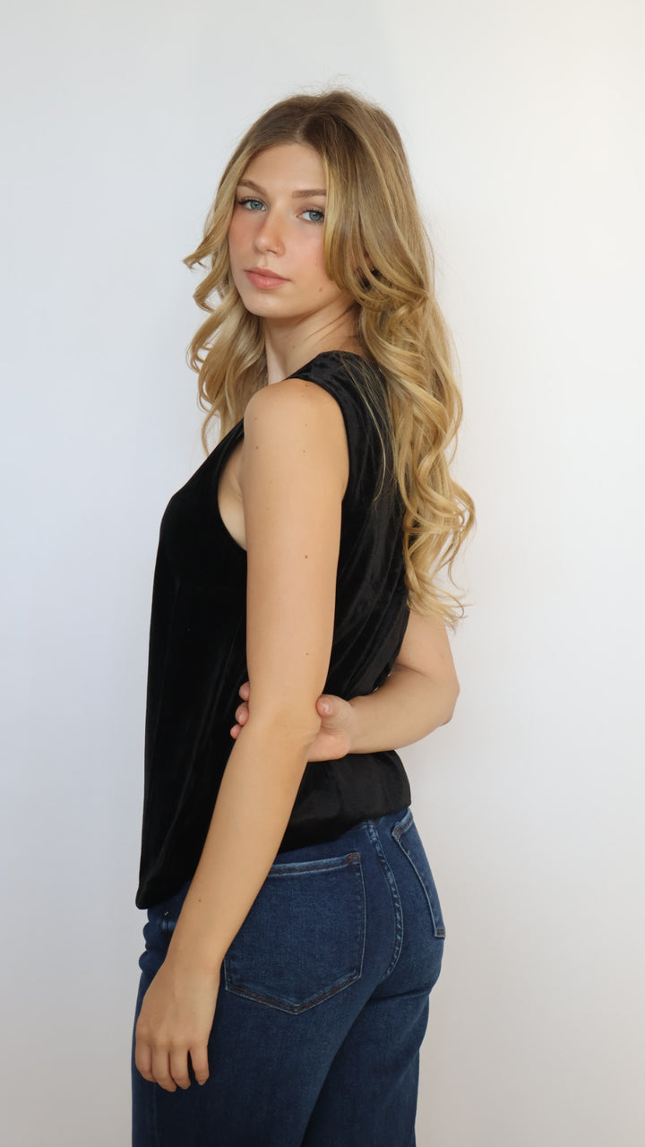 Jenni Sleeveless V Neck Velvet Top