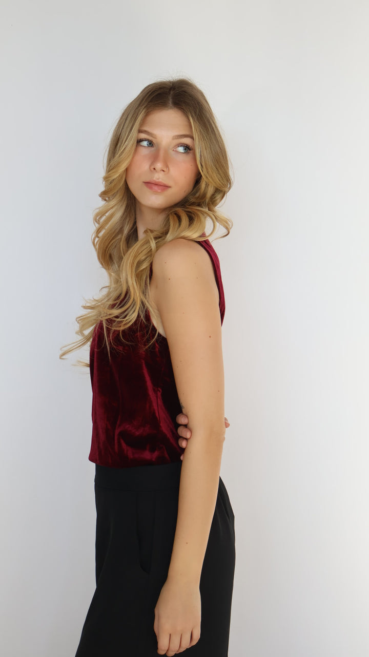 Jenni Sleeveless V Neck Velvet Top
