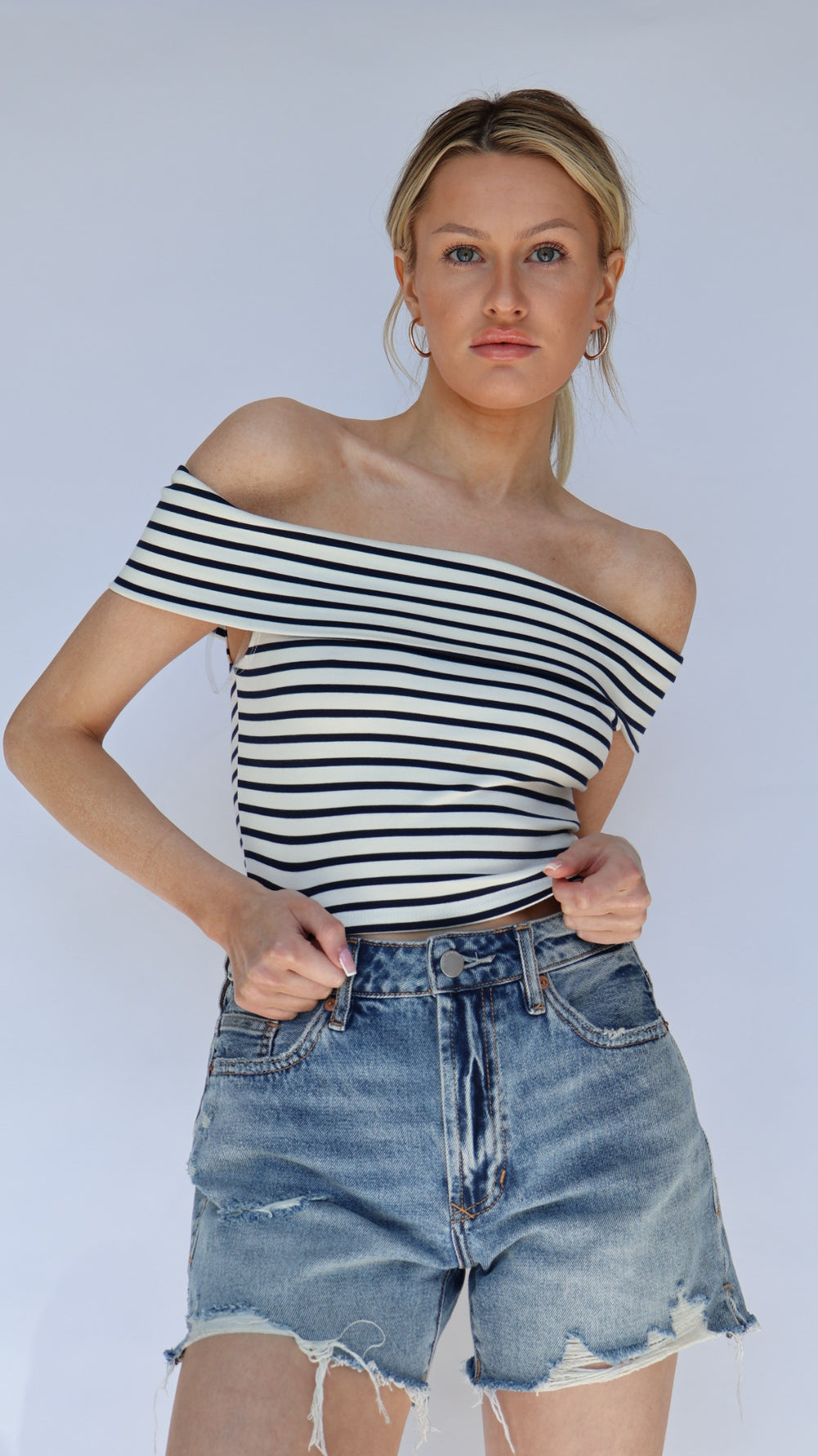 Cropped Stripe Off Shoulder Top