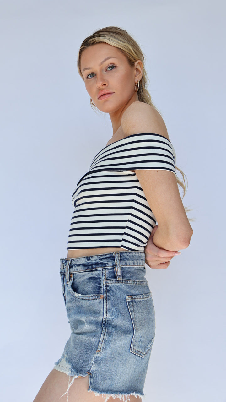 Cropped Stripe Off Shoulder Top