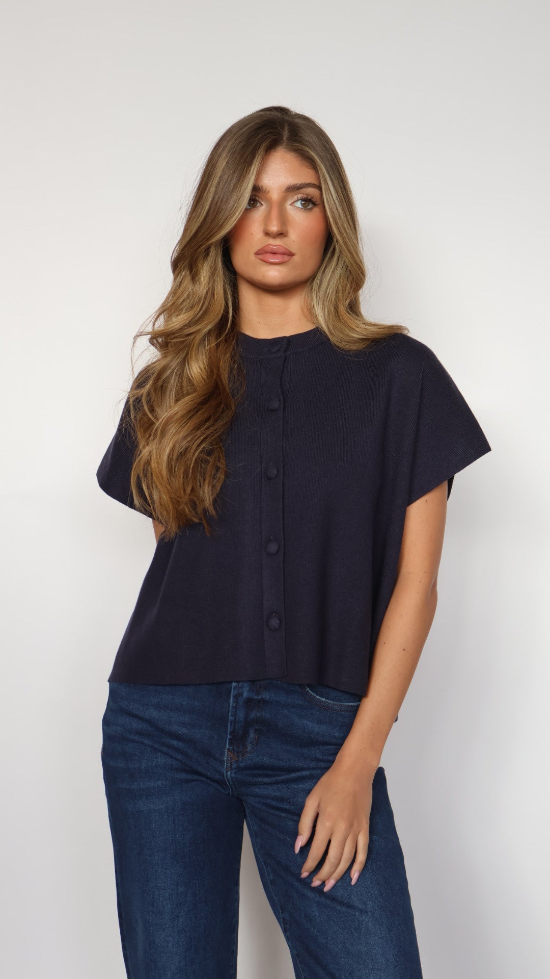 Button Down Cap Sleeve Sweater